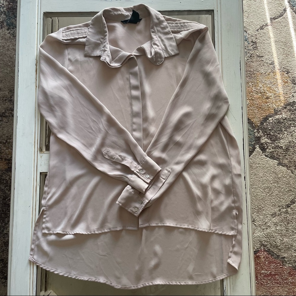 H&M Sheer Light Pink Button Up Long Sleeve Blouse